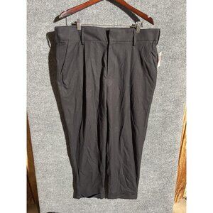 Open Edit Cropped Pants Mens 38x28 Black Pleated Tapered Leg Stretch Casual